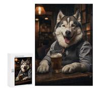 Jigsaw Puzzles 300 PCS for Adults Husky Dog in The Pub Adult Jigsaw Puzzle Toy Wall Decor Analysis And Logic Challenging To Complete 300 PCS