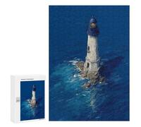 Jigsaw Puzzles 300 PCS for Adults Lighthouse in The Ocean Deep Blue Lighthouse at Sea Dramatic Coastal Art Adult Puzzles Family Games Hand Speed Race Gifts for Friends And Family 300 PCS