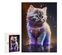 Jigsaw Puzzles 300 PCS for Adults Magical Glowing Kitten Teenagers Puzzles Toy Wall Decor Perfect Decoration Challenging To Complete 300 PCS