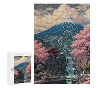 Jigsaw Puzzles 300 PCS for Adults Mount Fuji with Cherry Blossoms Sakura Japanese Traditional Art Adult Puzzles Family Games Hand Speed Race Gifts for Friends And Family 300 PCS