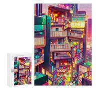Jigsaw Puzzles 300 PCS for Adults Neon Cityscape Vibrant Urban Architecture Jigsaw for Adults Anti-Stress Toys A Work of Art Great Gift for Gaming 300 PCS
