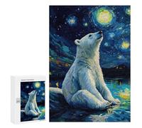 Jigsaw Puzzles 300 PCS for Adults Polar Bear Under Starry Night Teenagers Puzzles Hands-on Game Precision Cutting Help The Brain Exercise 300 PCS