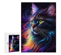 Jigsaw Puzzles 300 PCS for Adults Rainbow Whiskered Cat Adult Jigsaw Puzzle Toy Wall Decor Analysis And Logic Challenging To Complete 300 PCS