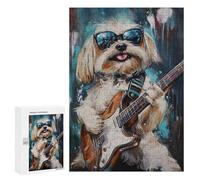 Jigsaw Puzzles 300 PCS for Adults Rock Star Pup Cool Dog Playing Guitar Jigsaws for Adults Puzzle Family Activities Challenging To Complete Learning Educational Toys 300 PCS
