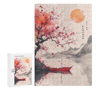 Jigsaw Puzzles 300 PCS for Adults Sakura Lake Red Boat Teenagers Puzzles Toy Wall Decor Perfect Decoration Challenging To Complete 300 PCS