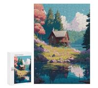 Jigsaw Puzzles 300 PCS for Adults Serene Cabin by The Lake Jigsaw for Adults Anti-Stress Toys A Work of Art Great Gift for Gaming 300 PCS