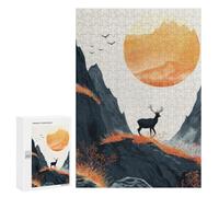 Jigsaw Puzzles 300 PCS for Adults Silhouette Stag in Sunrise Jigsaw for Adults Anti-Stress Toys A Work of Art Great Gift for Gaming 300 PCS