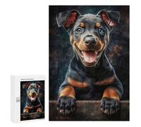 Jigsaw Puzzles 300 PCS for Adults Smiling Doberman Puppy Teenagers Puzzles Hands-on Game Precision Cutting Help The Brain Exercise 300 PCS