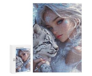 Jigsaw Puzzles 300 PCS for Adults Snowflake Princess with Snow Leopard Puzzles for Teenagers Family Activities Educational Challenge Challenging Game And Family Play 300 PCS