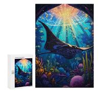 Jigsaw Puzzles 300 PCS for Adults Stingray Stained Glass Teenagers Puzzles Toy Wall Decor Perfect Decoration Challenging To Complete 300 PCS
