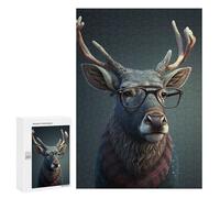 Jigsaw Puzzles 300 PCS for Adults Stylish Deer with Glasses Teenagers Puzzles Toy Wall Decor Perfect Decoration Challenging To Complete 300 PCS
