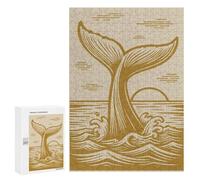 Jigsaw Puzzles 300 PCS for Adults Whale Tail with Sun And Waves Golden Beige Puzzles for Adults Fun Games Staycation Kill Time for Birthday, Chrismas 300 PCS