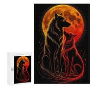 Jigsaw Puzzles 300 PCS for Adults Wolves Under A Fiery Moon Teenagers Puzzles Hands-on Game Precision Cutting Help The Brain Exercise 300 PCS