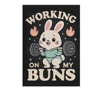 Jigsaw Puzzles 300 PCS for Adults Working On My Buns - Cute Gym Bunny Squat Pun Jigsaw Puzzle Brain Teaser Game Hand Speed Race Stress Reduction Gifts 300 PCS