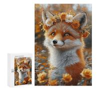 Jigsaw Puzzles 300 PCS for Teenagers Autumn Fox with Floral Crown Jigsaw Puzzles for Adults Enhance Memory Parent-child Interaction Toy Intellectual Game 300 PCS