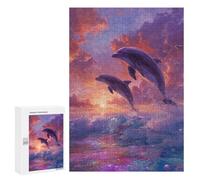 Jigsaw Puzzles 300 PCS for Teenagers Dolphins Leaping at Sunset Jigsaw Puzzles for Adults Enhance Memory Parent-child Interaction Toy Intellectual Game 300 PCS