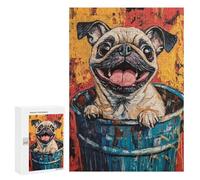 Jigsaw Puzzles 300 PCS for Teenagers Happy Pug in Trash Can Puzzles for Teenagers But Fun And Humorous Educational Challenge Toy Intellectual Game 300 PCS
