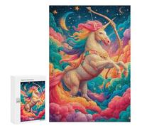 Jigsaw Puzzles 300 PCS for Teenagers Magical Unicorn with Bow in Clouds Jigsaw Puzzles for Adults Enhance Memory Parent-child Interaction Toy Intellectual Game 300 PCS