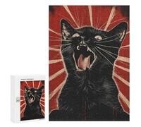 Jigsaw Puzzles 300 PCS for Teenagerss Black Cat Propaganda Art Jigsaws for Adults Toy Wall Decor Difficult Hard Challenging To Complete 300 PCS