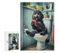 Jigsaw Puzzles 300 PCS for Teenagerss Black Cockapoo Bathroom Jigsaw for Adults Hands-on Game But Fun And Humorous for Birthday, Chrismas 300 PCS