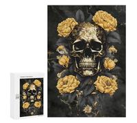 Jigsaw Puzzles 300 PCS for Teenagerss Black Gold Skull Flower Jigsaw for Adults Hands-on Game Wall Art Challenging To Complete 300 PCS