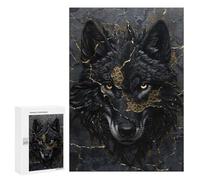 Jigsaw Puzzles 300 PCS for Teenagerss Black Wolf Dripping Gold Puzzles for Adults Fun Games Difficult Hard Challenging To Complete 300 PCS