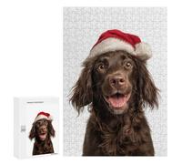 Jigsaw Puzzles 300 PCS for Teenagerss Boykin Spaniel Dog with Santa Hat Portrait Jigsaw for Adults Hands-on Game But Fun And Humorous for Birthday, Chrismas 300 PCS