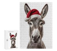 Jigsaw Puzzles 300 PCS for Teenagerss Christmas Donkey with Santa Hat Portrait Jigsaw for Adults Hands-on Game But Fun And Humorous for Birthday, Chrismas 300 PCS