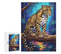 Jigsaw Puzzles 300 PCS for Teenagerss Clouded Leopard in Jungle Stained Glass Jigsaws for Adults Relax Games Precision Cutting Deal As Gifts for The Whole Family 300 PCS