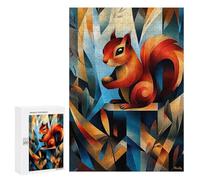 Jigsaw Puzzles 300 PCS for Teenagerss Contemporary Cubist Take on Dürers Squirrel Study - Modern Wildlife Wall Art Adult Jigsaw Puzzle DIY Toys For Family Fun Educational Challenge 300 PCS