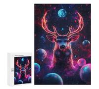 Jigsaw Puzzles 300 PCS for Teenagerss Cosmic Deer Neon Space Planets Adult Jigsaw Puzzle DIY Toys For Family Fun Educational Challenge 300 PCS