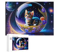 Jigsaw Puzzles 300 PCS for Teenagerss Cosmic Kitten Globe Jigsaws for Adults Hands-on Game But Fun And Humorous Deal As Gifts for The Whole Family 300 PCS