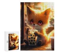 Jigsaw Puzzles 300 PCS for Teenagerss Cute Fox Drinking Boba Tea Jigsaws for Adults Hands-on Game But Fun And Humorous Birthday Present, Gifts, 300 PCS