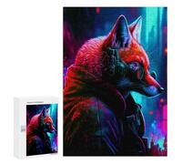Jigsaw Puzzles 300 PCS for Teenagerss Cyberfox in Neon Cityscape-1 Jigsaw for Adults Hands-on Game Wall Art Challenging To Complete 300 PCS
