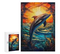 Jigsaw Puzzles 300 PCS for Teenagerss Dolphin Stained Glass Jigsaw for Adults Hands-on Game But Fun And Humorous for Birthday, Chrismas 300 PCS