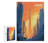 Jigsaw Puzzles 300 PCS for Teenagerss Dubai Skyline Illustration Jigsaws for Adults Relax Games Precision Cutting Deal As Gifts for The Whole Family 300 PCS