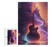 Jigsaw Puzzles 300 PCS for Teenagerss Electric Guitar with Fire Effect Adult Puzzles Relax Games Wall Art Deal As Gifts for The Whole Family 300 PCS