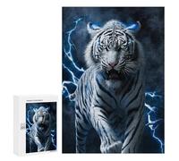 Jigsaw Puzzles 300 PCS for Teenagerss Electric White Tiger Energy Puzzles for Adults Fun Games Difficult Hard Challenging To Complete 300 PCS