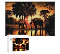 Jigsaw Puzzles 300 PCS for Teenagerss Elephants at Sunset in The Wild Jigsaws for Adults Hands-on Game But Fun And Humorous Deal As Gifts for The Whole Family 300 PCS