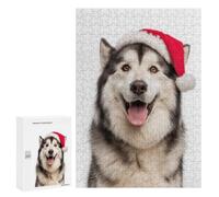 Jigsaw Puzzles 300 PCS for Teenagerss Festive Alaskan Malamute with Santa Hat Jigsaws for Adults Hands-on Game But Fun And Humorous Birthday Present, Gifts, 300 PCS