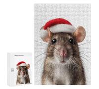 Jigsaw Puzzles 300 PCS for Teenagerss Festive Mouse with Santa Hat Jigsaws for Adults Hands-on Game But Fun And Humorous Birthday Present, Gifts, 300 PCS