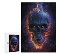 Jigsaw Puzzles 300 PCS for Teenagerss Flaming Skull Artwork -7 Puzzles for Adults Fun Games Difficult Hard Challenging To Complete 300 PCS