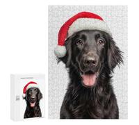 Jigsaw Puzzles 300 PCS for Teenagerss Flat-coated Retriever Dog with Santa Hat Portrait Jigsaws for Adults Hands-on Game But Fun And Humorous Birthday Present, Gifts, 300 PCS