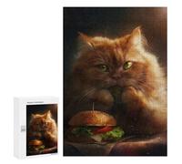 Jigsaw Puzzles 300 PCS for Teenagerss Funny Fat Cat Hamburger Jigsaw for Adults Hands-on Game Wall Art Challenging To Complete 300 PCS