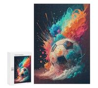 Jigsaw Puzzles 300 PCS for Teenagerss Graffiti Soccer Explosion Abstract Colorful Football Wall Art Vibrant Street Art Soccer Ball For... Jigsaws for Adults Relax Games Precision Cutting Deal As Gif
