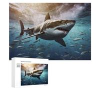 Jigsaw Puzzles 300 PCS for Teenagerss Great White Shark Swimming with School of Fish Jigsaw Puzzle DIY Toys A Work of Art Deal As Gifts for The Whole Family 300 PCS