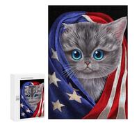 Jigsaw Puzzles 300 PCS for Teenagerss Grey Kitten USA Patriot Jigsaw for Adults DIY Toys Analysis And Logic Deal As Gifts for The Whole Family 300 PCS