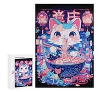 Jigsaw Puzzles 300 PCS for Teenagerss Kawaii Cat Ramen Jigsaws for Adults Toy Wall Decor Difficult Hard Challenging To Complete 300 PCS