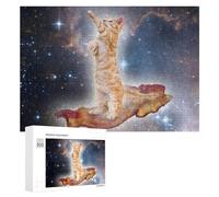 Jigsaw Puzzles 300 PCS for Teenagerss Kitten Riding Bacon in Space Jigsaws for Adults Hands-on Game But Fun And Humorous Deal As Gifts for The Whole Family 300 PCS