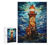 Jigsaw Puzzles 300 PCS for Teenagerss Lighthouse Stained Glass Jigsaw for Adults Hands-on Game Wall Art Challenging To Complete 300 PCS
